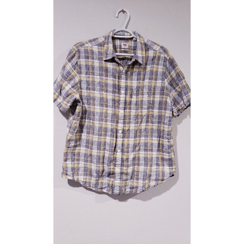 Levis Standard Fit Short Sleeve Button Up Shirt Multicolor Plaid Men's L Linen
